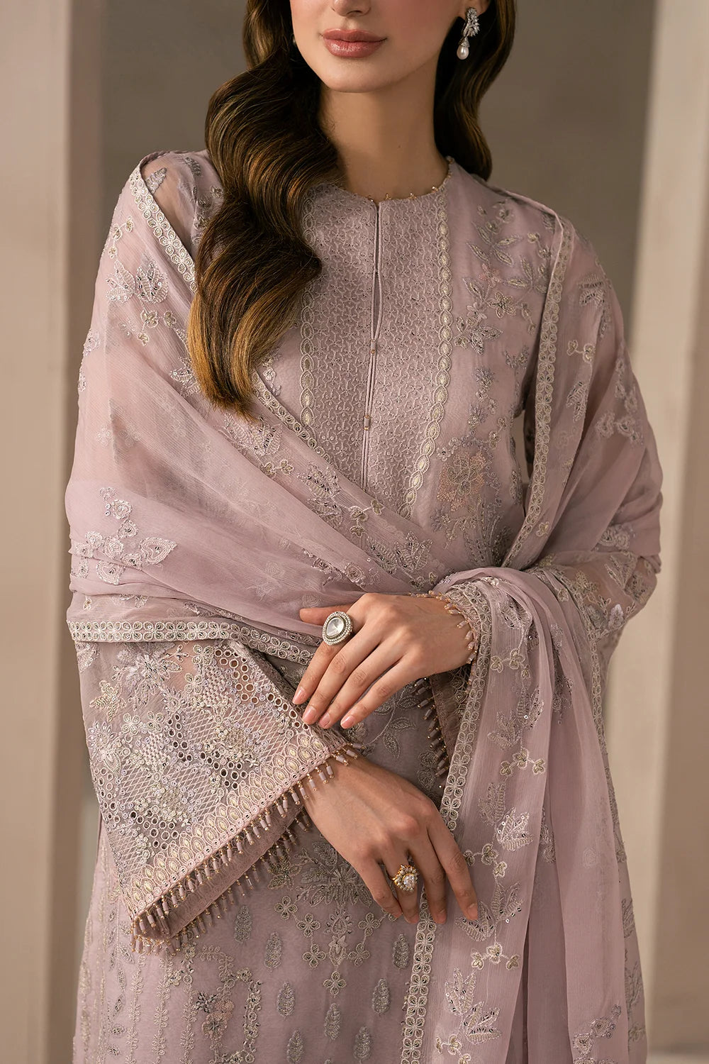 Pastel Blush: Heavy Embroiderd Chiffon Suit | Ready To Wear