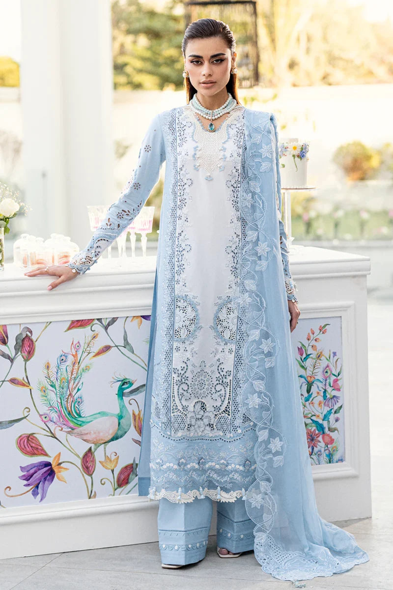 Sky Blue: Embroidered Lawn Suit With Organza Dupatta | Ready To Wear