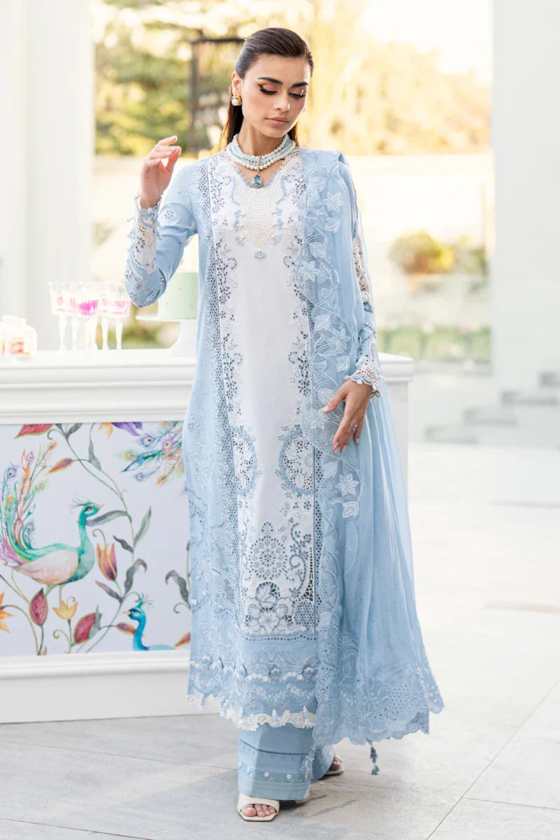 Sky Blue: Embroidered Lawn Suit With Organza Dupatta | Ready To Wear