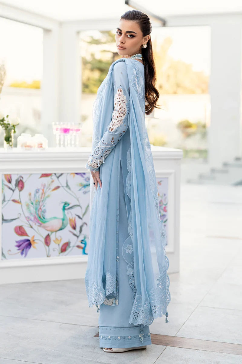 Sky Blue: Embroidered Lawn Suit With Organza Dupatta | Ready To Wear