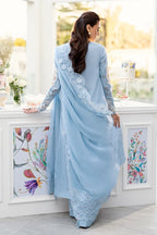 Sky Blue: Embroidered Lawn Suit With Organza Dupatta | Ready To Wear