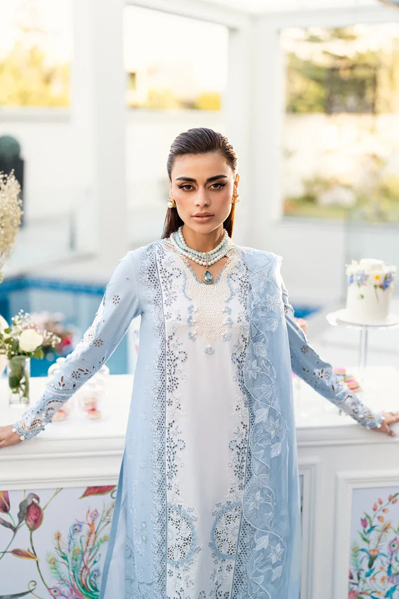 Sky Blue: Embroidered Lawn Suit With Organza Dupatta | Ready To Wear