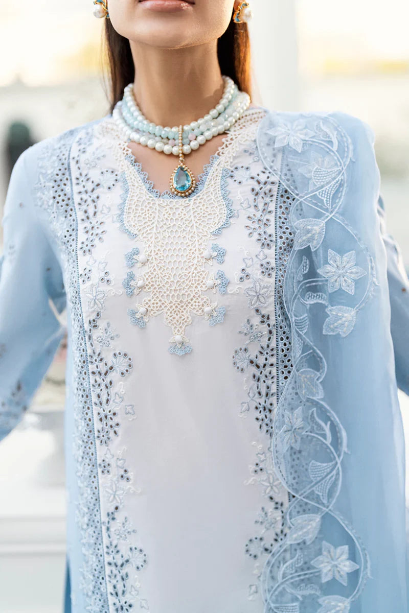 Sky Blue: Embroidered Lawn Suit With Organza Dupatta | Ready To Wear
