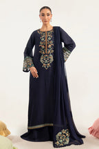 Navy Blue & Multi-Color: Embroidered Chiffon Suit | Ready To Wear