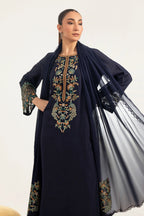 Navy Blue & Multi-Color: Embroidered Chiffon Suit | Ready To Wear