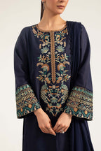 Navy Blue & Multi-Color: Embroidered Chiffon Suit | Ready To Wear