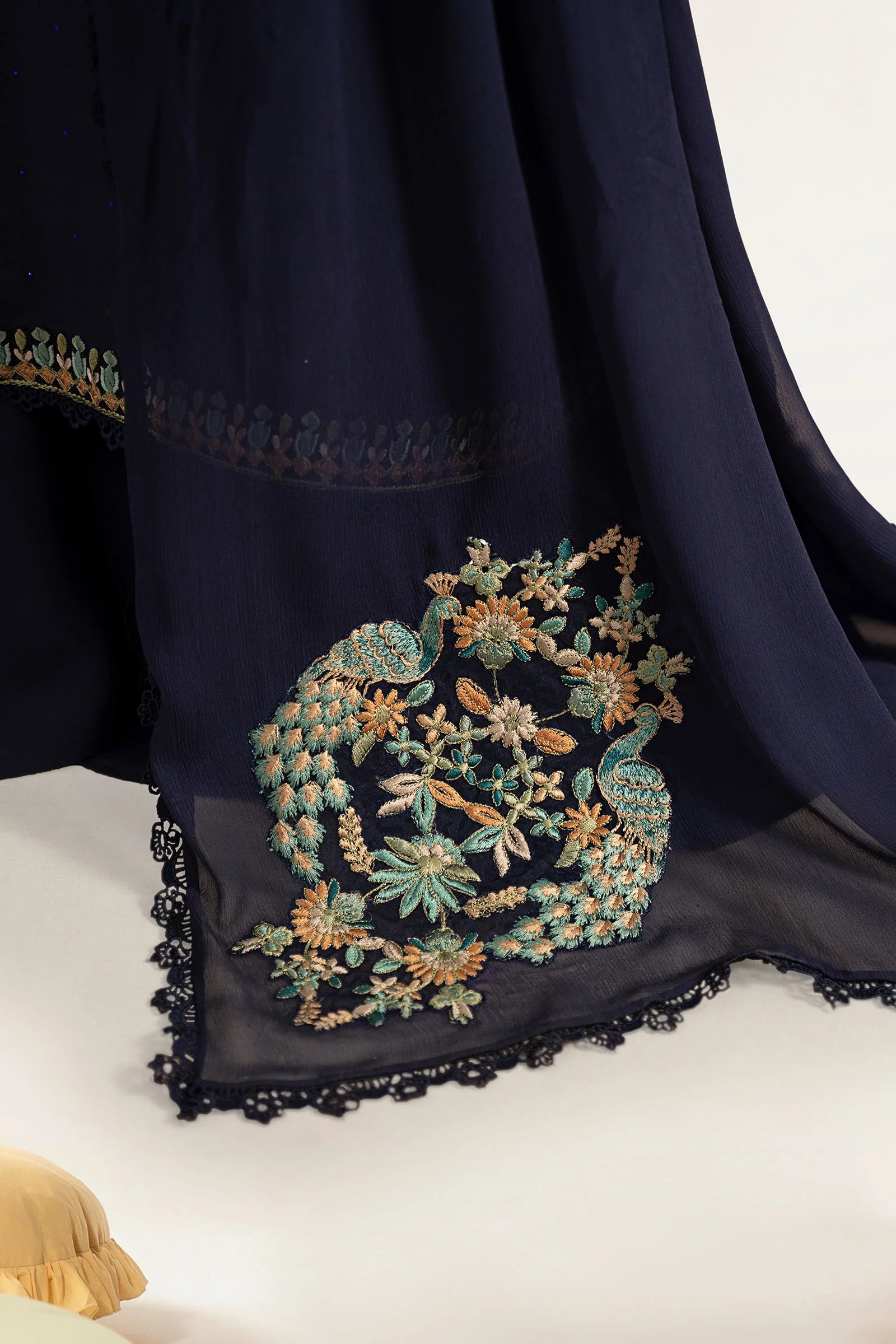 Navy Blue & Multi-Color: Embroidered Chiffon Suit | Ready To Wear