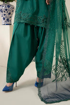 03-Piece Embroidered Raw Silk Suit With Organza Dupatta | Ready To Wear