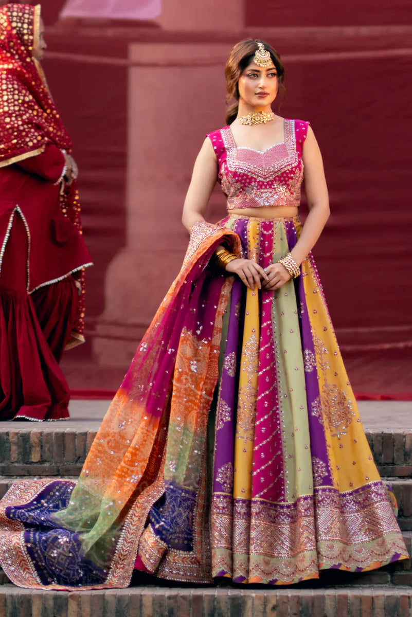 Multi Color- 03-Piece Raw Silk Maxi With Organza Dupatta | Ready To Wear