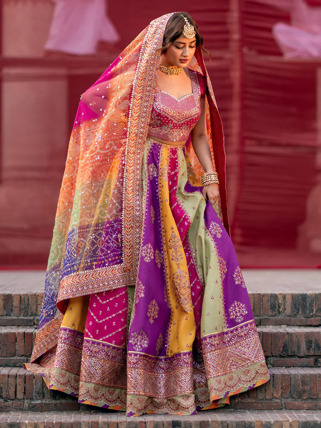 Multi Color- 03-Piece Raw Silk Maxi With Organza Dupatta | Ready To Wear