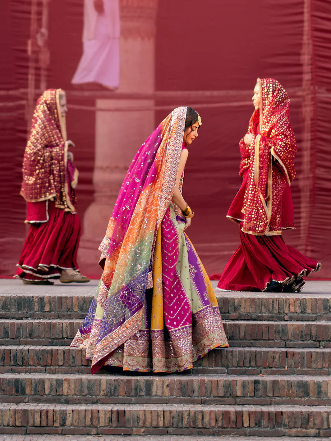 Multi Color- 03-Piece Raw Silk Maxi With Organza Dupatta | Ready To Wear
