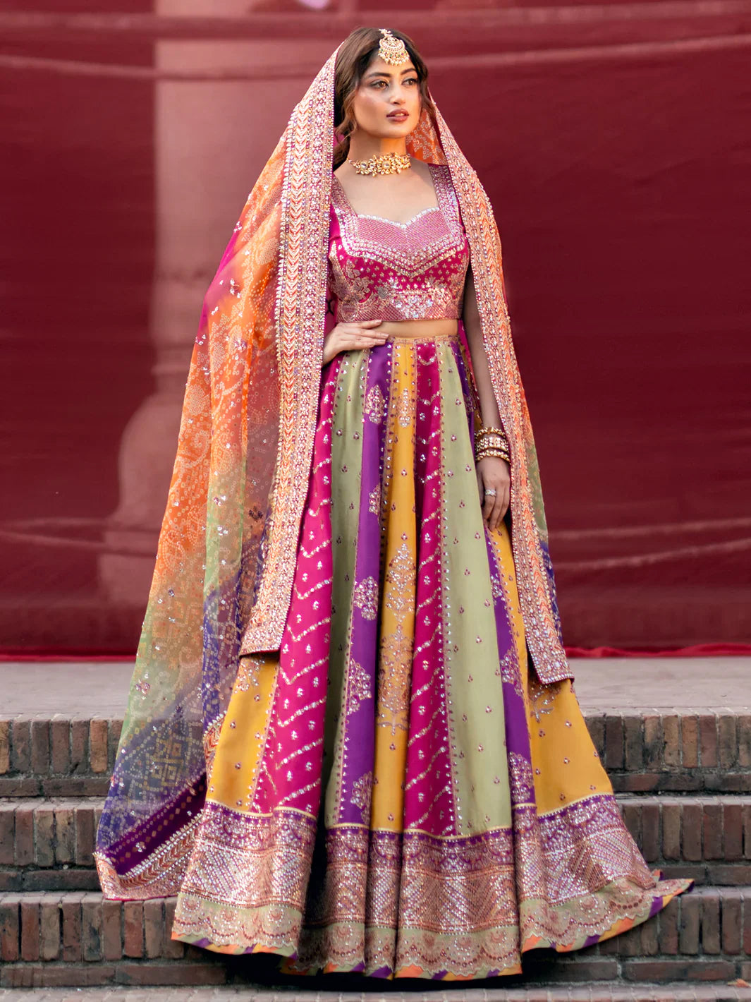 Multi Color- 03-Piece Raw Silk Maxi With Organza Dupatta | Ready To Wear