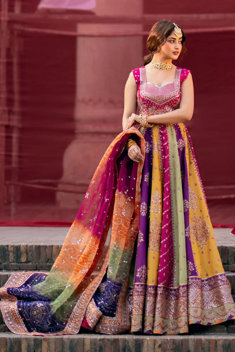 Multi Color- 03-Piece Raw Silk Maxi With Organza Dupatta | Ready To Wear