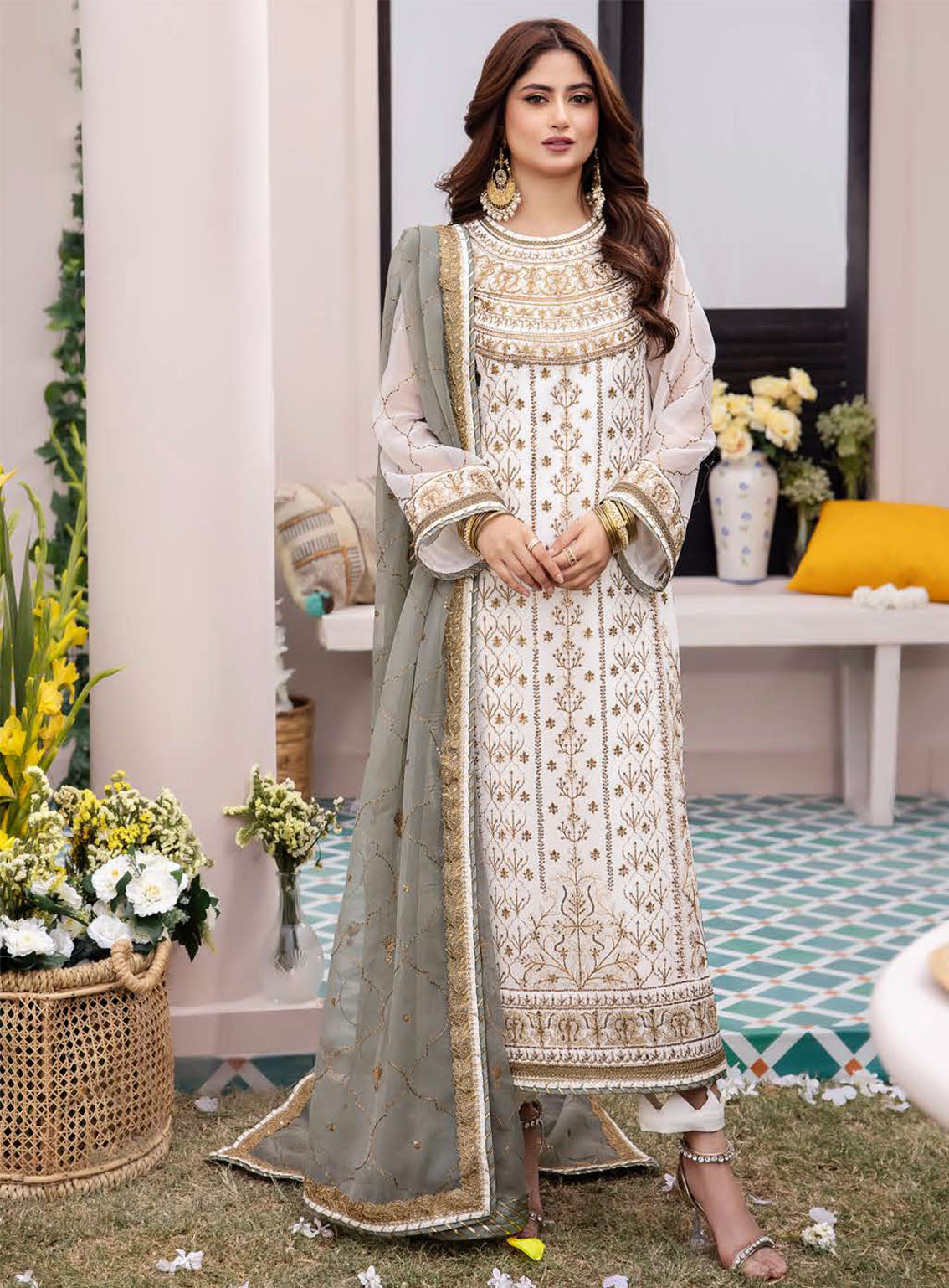 Dhanak Rang  Embroidered Chiffon Suits Stitched 3 Piece Suit