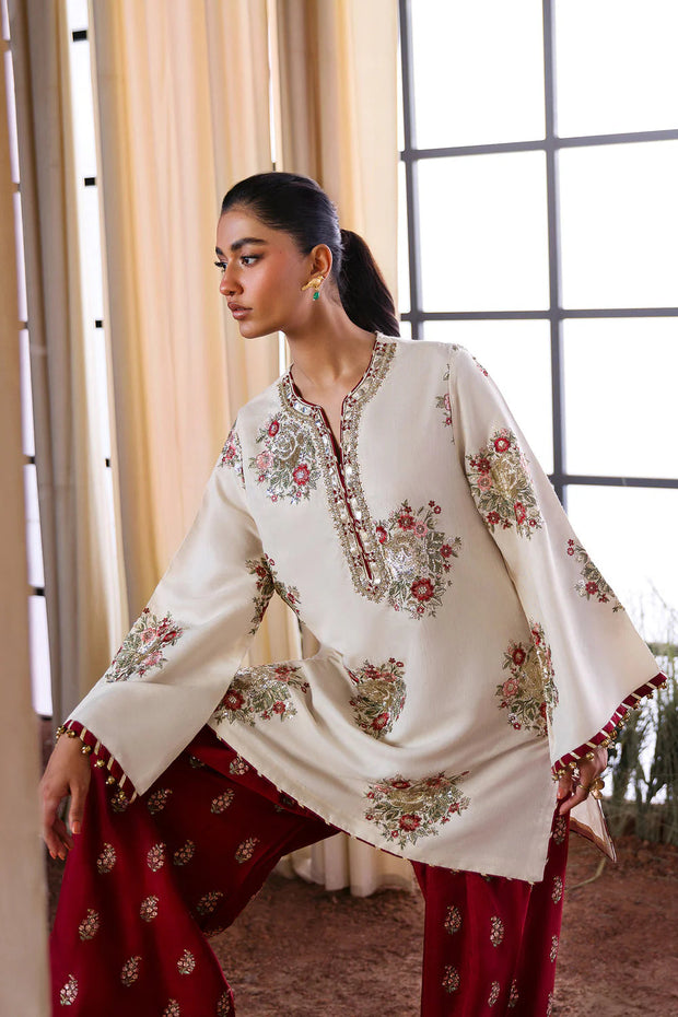 02-Piece Luxury Embroidered Shamoze Silk Suit - Ready To Wear