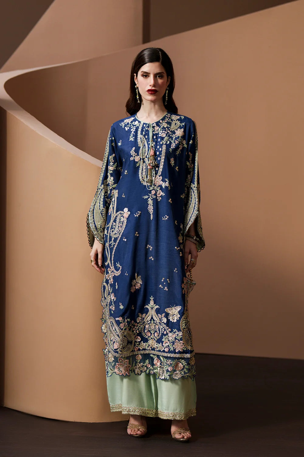 Royal Indigo Blue: Embroidered Silk Kaftan | Ready To Wear