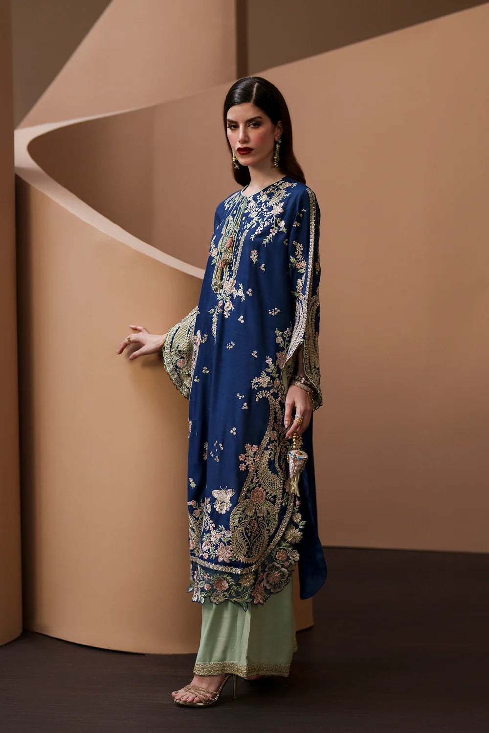 Royal Indigo Blue: Embroidered Silk Kaftan | Ready To Wear