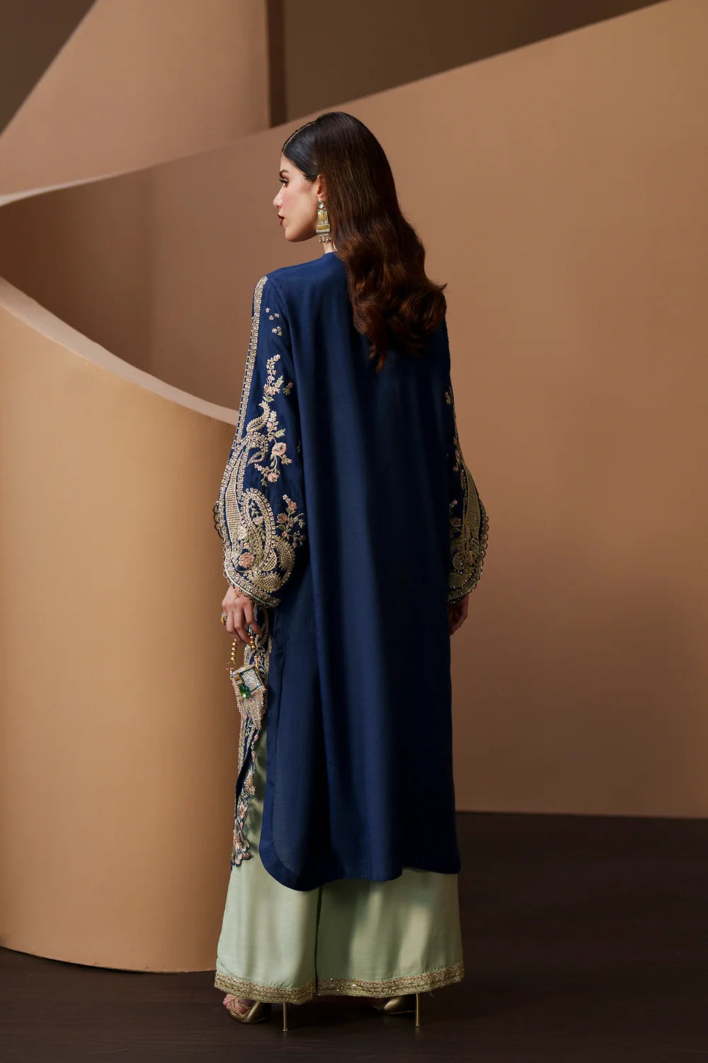Royal Indigo Blue: Embroidered Silk Kaftan | Ready To Wear