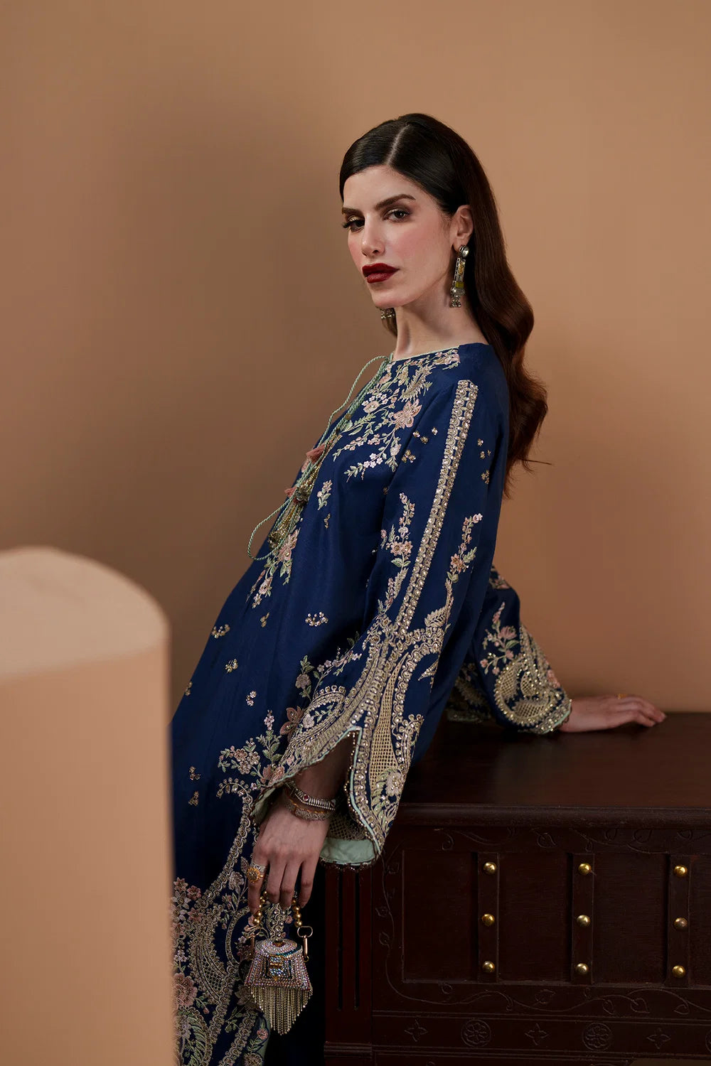Royal Indigo Blue: Embroidered Silk Kaftan | Ready To Wear