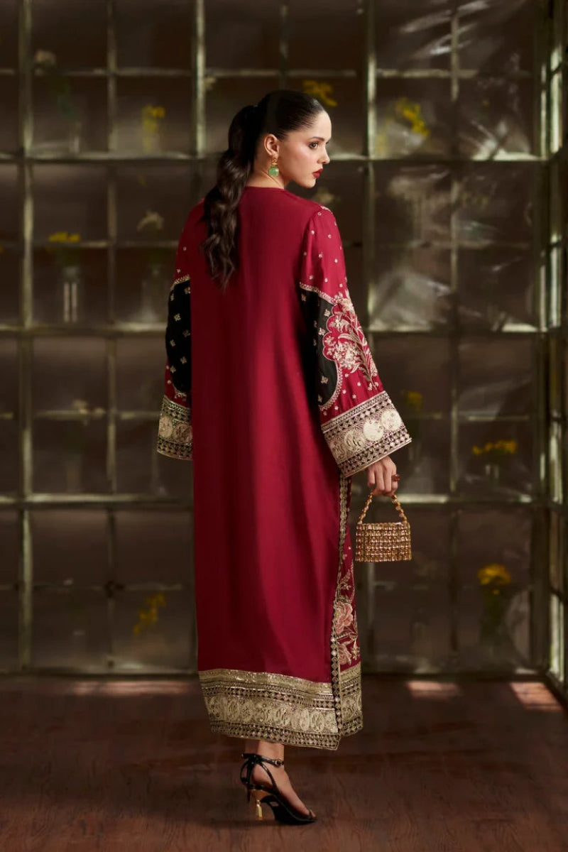Maroon Charmoush Silk 3-Piece Suit | Ready To Wear