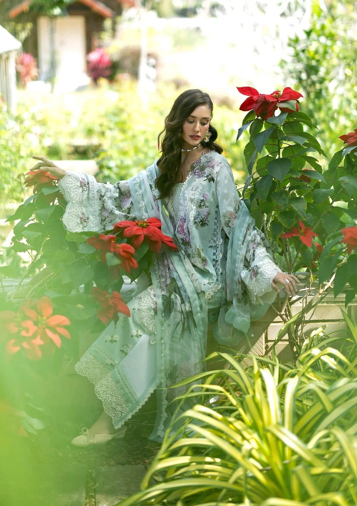 Mint Meadow Blossom: Printed Lawn Suit With Embroidery | Ready To Wear