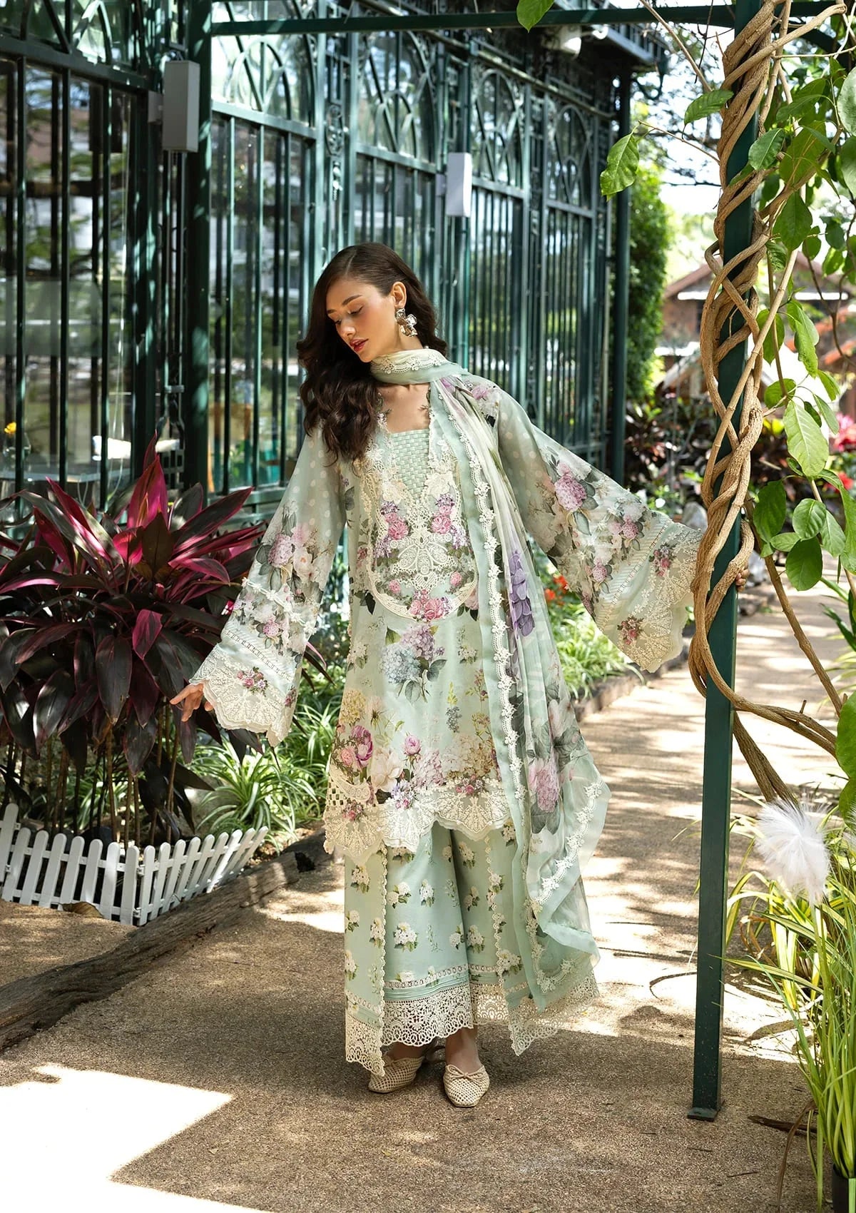 Mint Meadow Blossom: Printed Lawn Suit With Embroidery | Ready To Wear