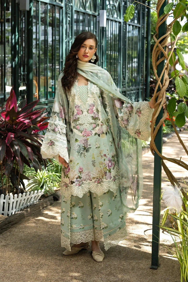 Mint Meadow Blossom: Printed Lawn Suit With Embroidery | Ready To Wear