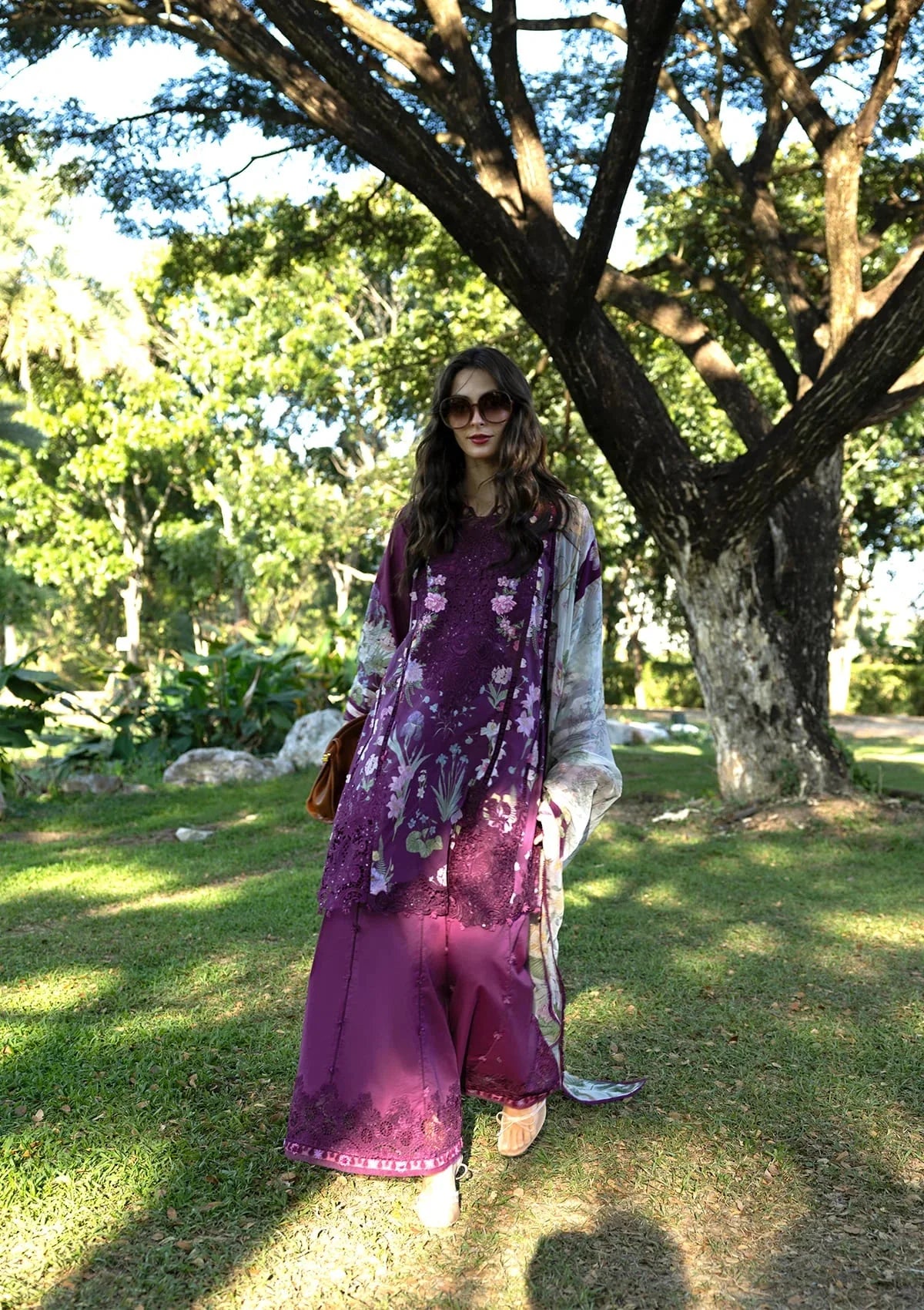 Rich Plum: Printed Lawn Suit With Chiffon Dupatta | Ready To Wear