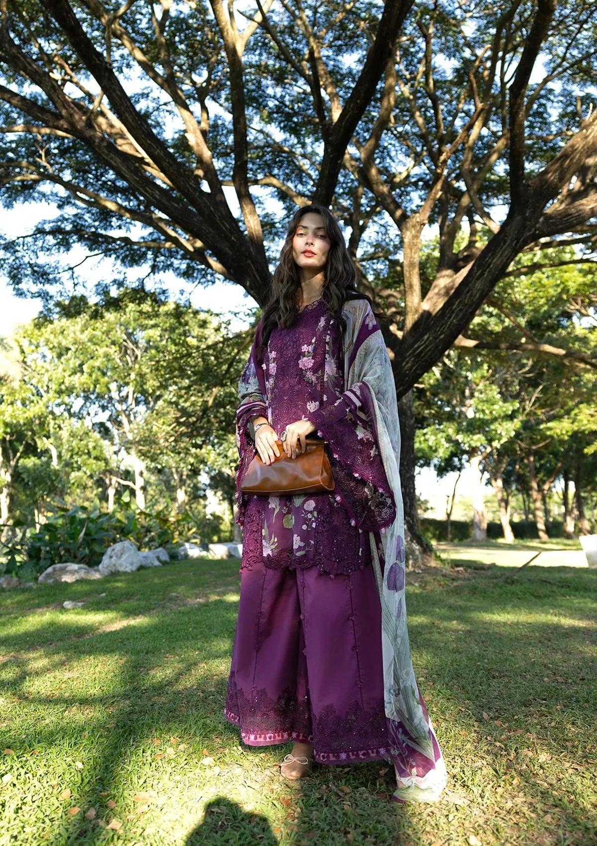 Rich Plum: Printed Lawn Suit With Chiffon Dupatta | Ready To Wear