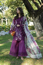 Rich Plum: Printed Lawn Suit With Chiffon Dupatta | Ready To Wear