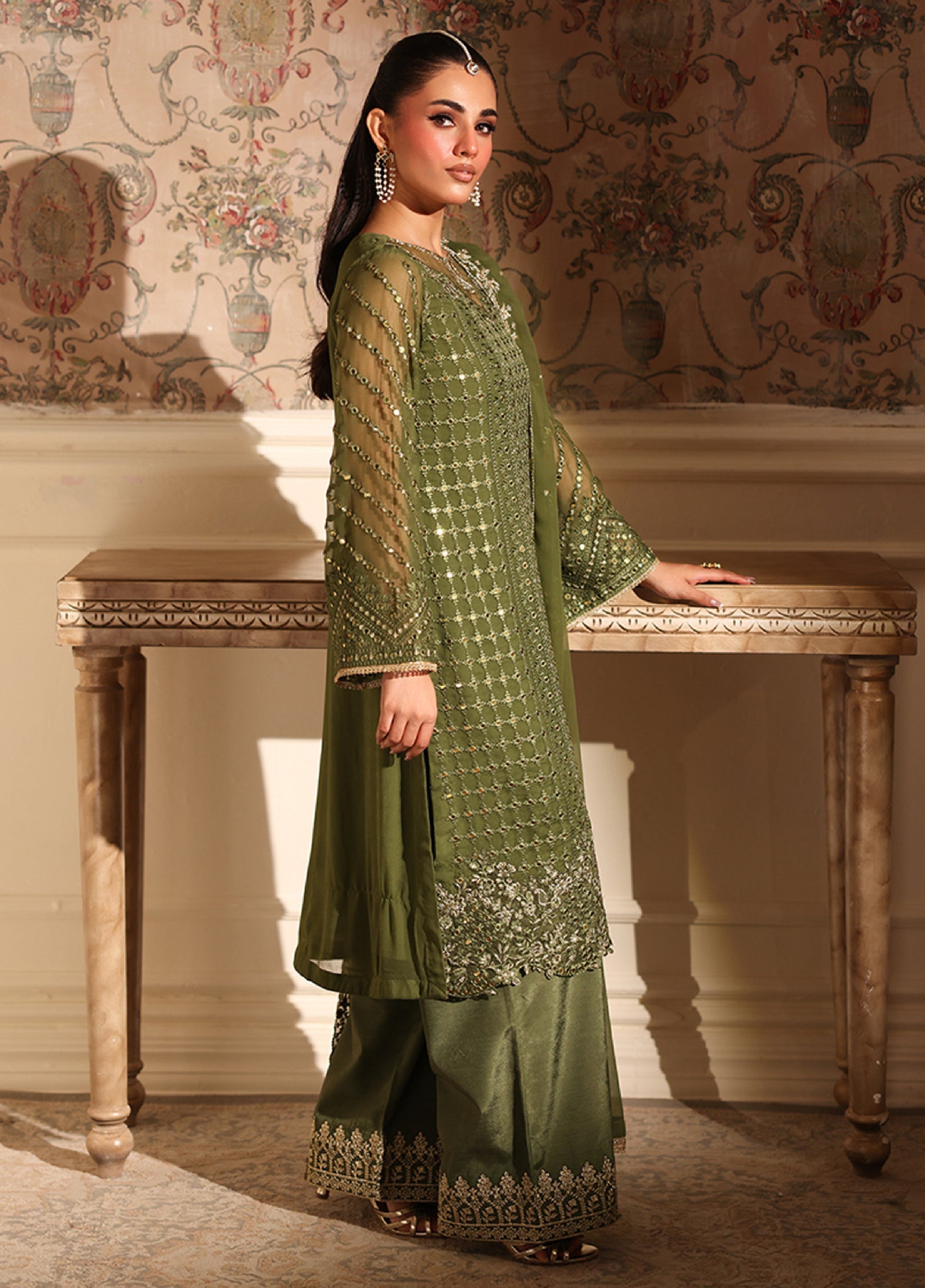 3  Piece Stitched Chiffon  Suit - Ready to Wear