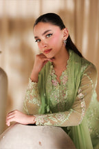 Sage Serenity: Embroidered Chiffon Suit | Ready To Wear