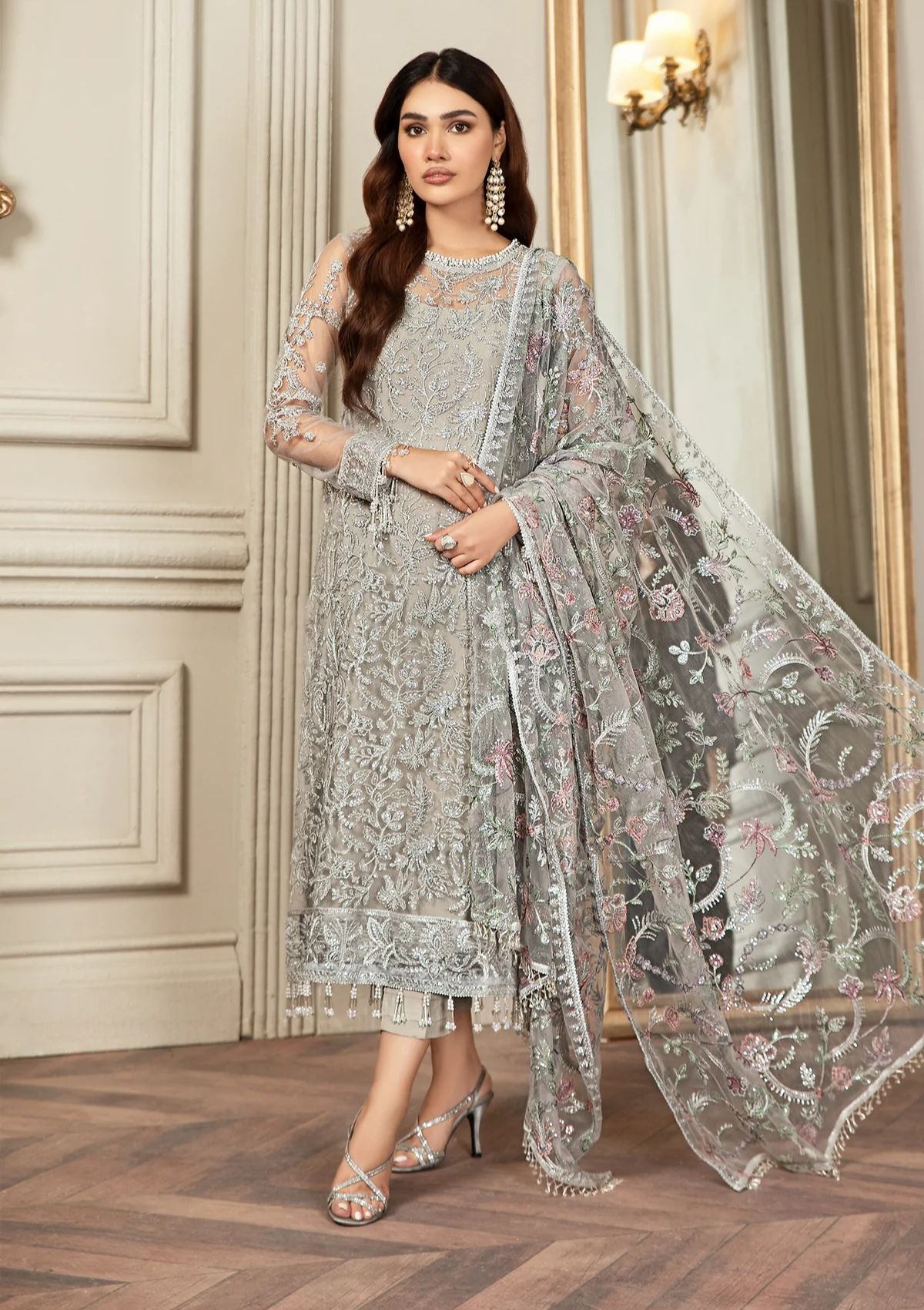 Heavy Embroidered Net Suit with Shamoz Silk Inner & Trouser