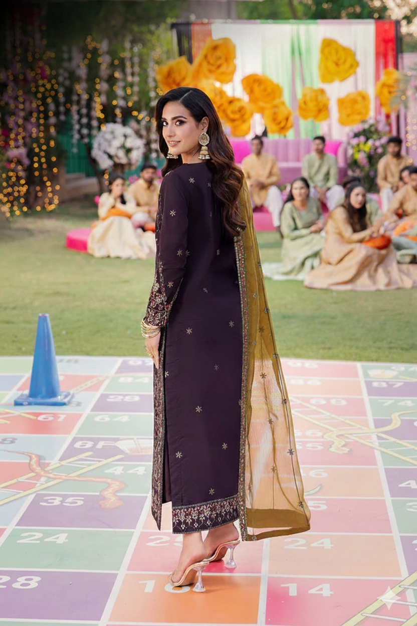 3 Piece Stitched Chiffon Suit - Ready  to Wear