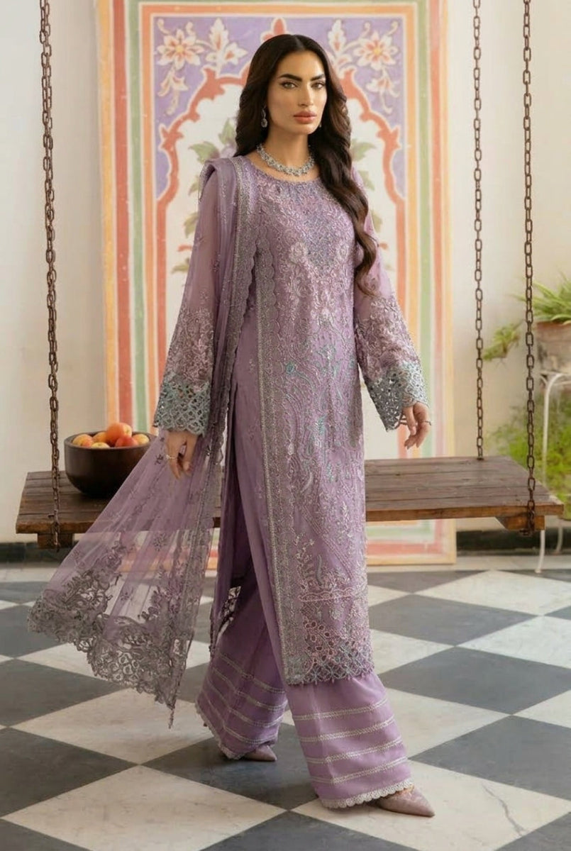 Luxury Embroidered Chiffon 3-Piece Suit