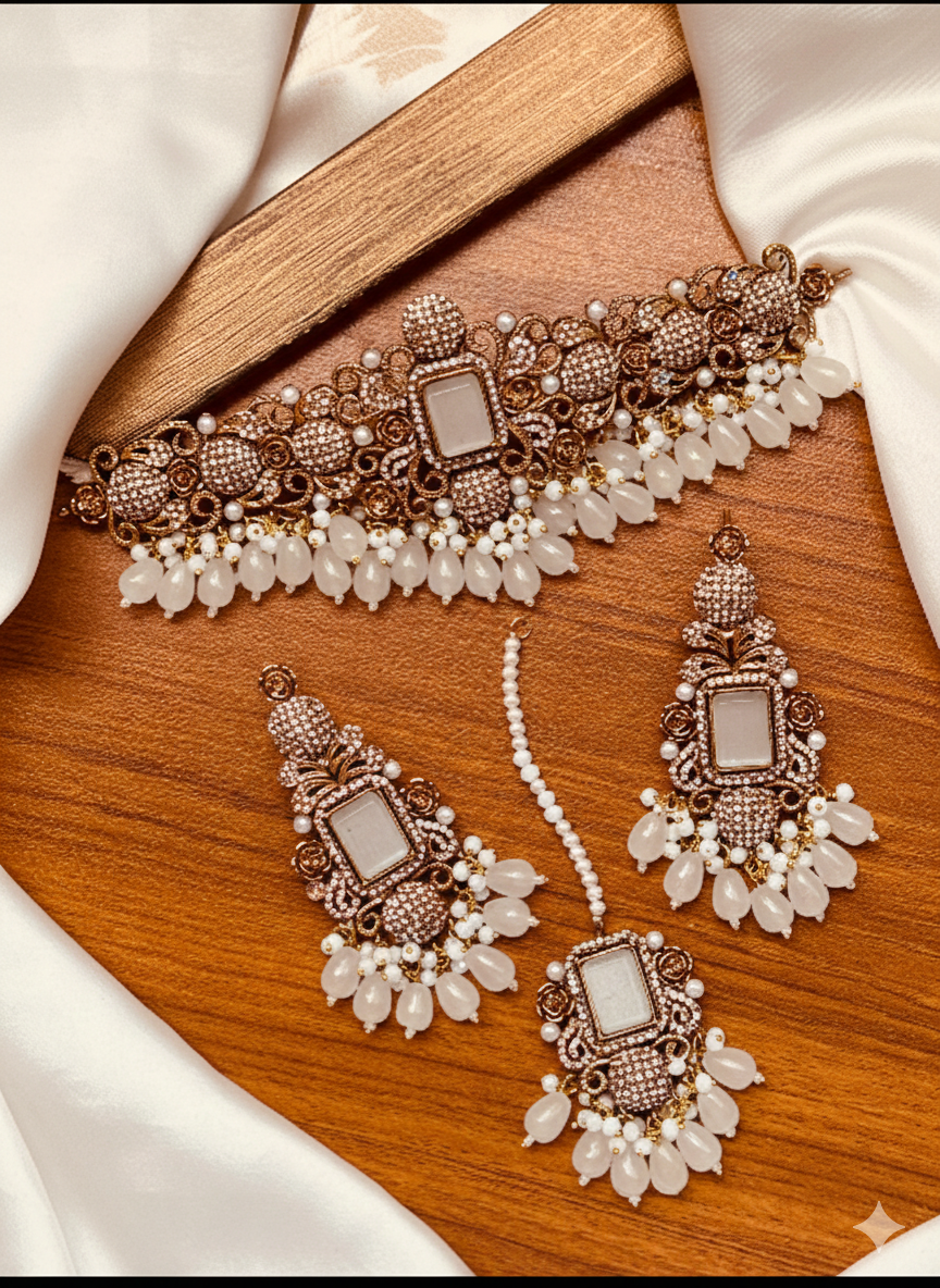 Regal Maroon Kundan and Antique Gold Choker Set