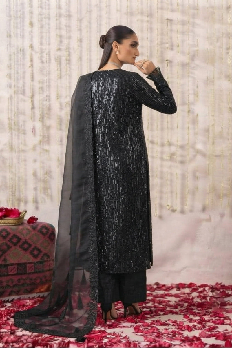 Black 3-Piece Luxury Chiffon Suit | Ready To Wear