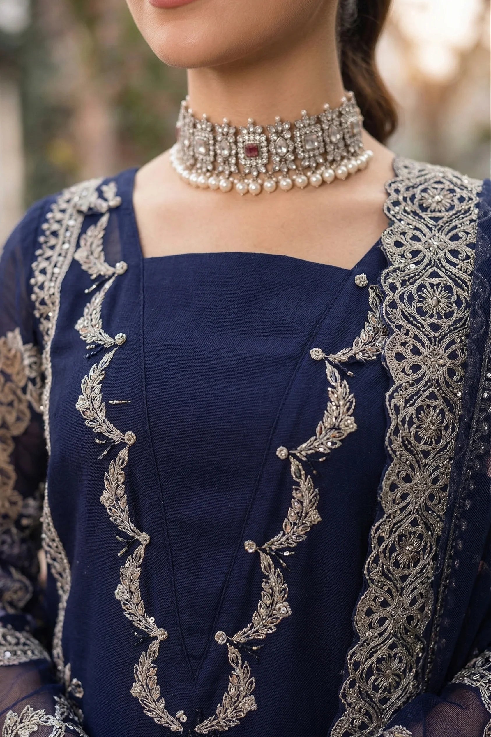 Navy Royale: Heavy Embroidered Lawn Suit | Ready To Wear