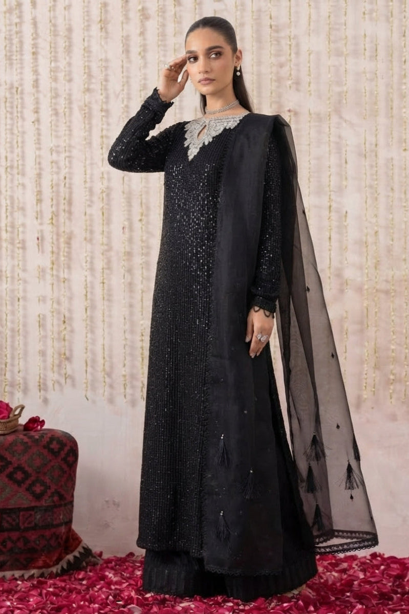 Black 3-Piece Luxury Chiffon Suit | Ready To Wear