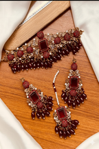 Regal Maroon Kundan and Antique Gold Choker Set