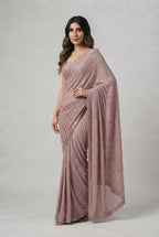 Semi Pure Chiffon Sequence Embroidered Ready-to-Wear Saree with Dyed Blouse & Soft Mali Trouser