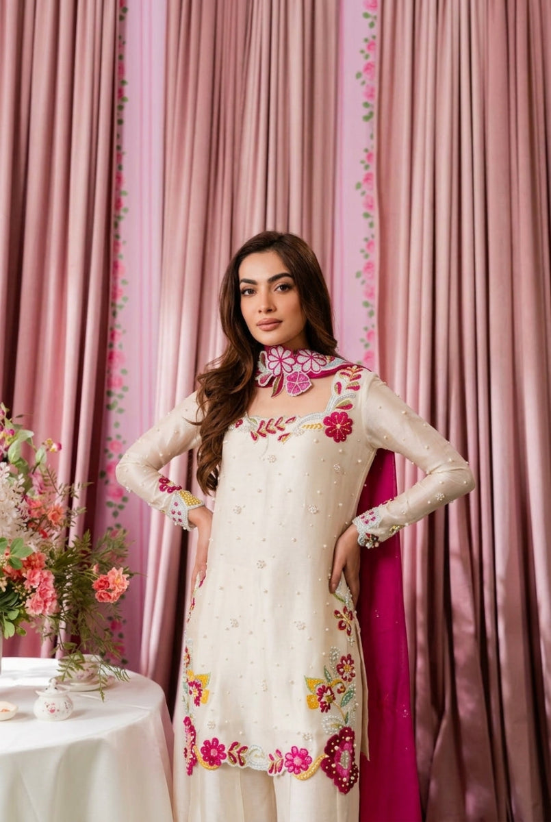 hanzay Anoshy Multi Floral Luxury Shamoz Silk 3-Piece Suit