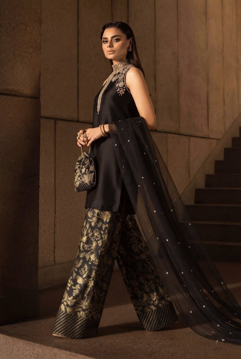 LAAM – Most Demanding Soft Shamooz Silk Addawork Outfit Worn by Sadaf Kanwal with Chiffon Handwork Dupatta