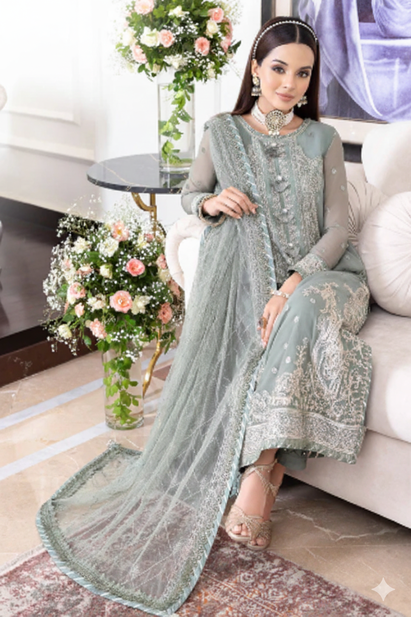 3  Piece Stitched Chiffon Suit
