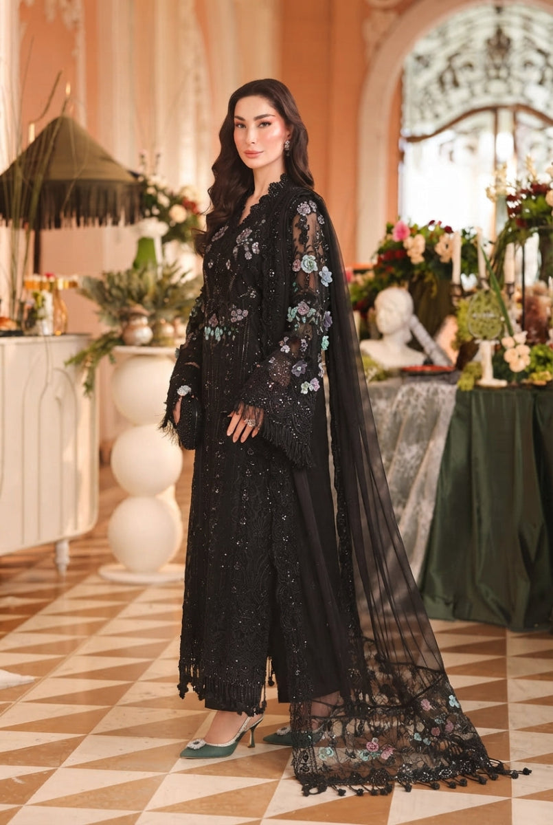HR Designers Luxury Chiffon Collection – Maria B Style Black Embroidered Suit