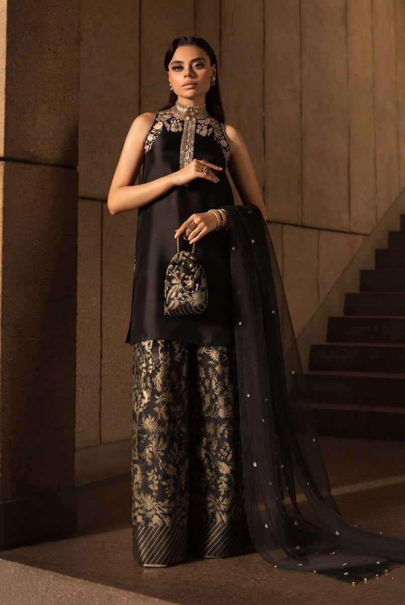 LAAM – Most Demanding Soft Shamooz Silk Addawork Outfit Worn by Sadaf Kanwal with Chiffon Handwork Dupatta