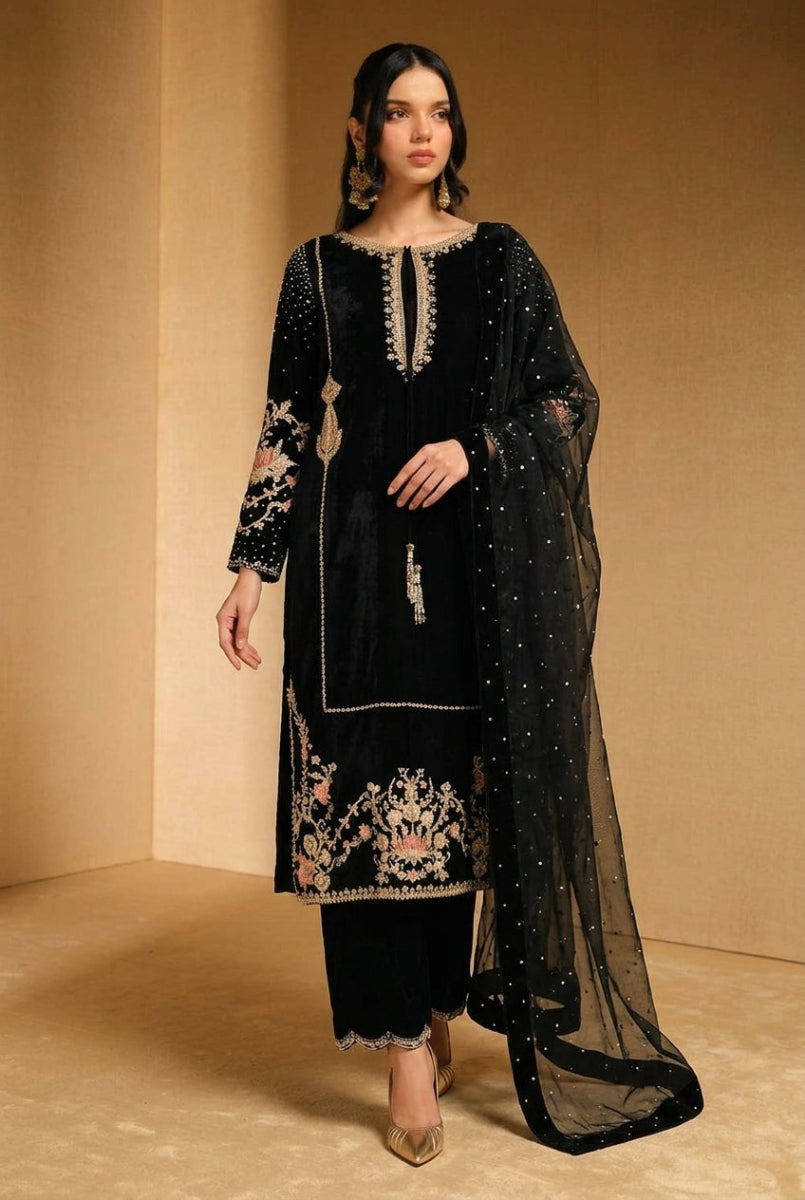 KHAKHA Velvet Collection – Micro 9000 Heavy Embroidered 3-Piece Formal Suit