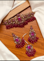 Regal Maroon Kundan and Antique Gold Choker Set