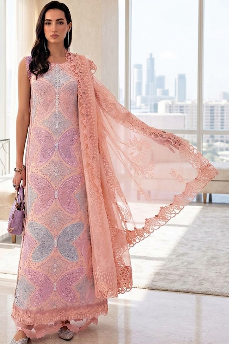 03-Piece Embroidered Lawn Suit With Chiffon Dupatta | Ready To Wear