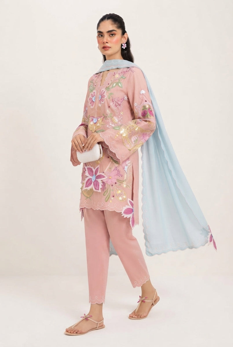 Pure Cotton suit  with Heavy Flower Embroidery | Ready To Wear